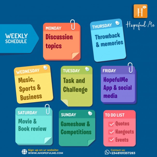 HOPEFUL ME WEEKLY SCHEDULE